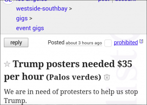 Craig’s List Ad (NOW REMOVED): Trump Protesters needed $35 per hour…