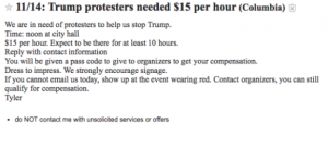 Craigslist Compensated Protest AD Against Trump in Columbia, MO…