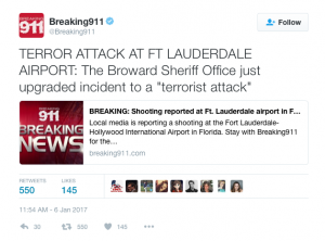 TERROR ATTACK AT FT LAUDERDALE AIRPORT: The Broward Sheriff Office just upgraded incident to a “terrorist attack”…