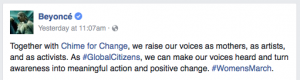 Beyonce supports Anti-Life Women’s March since she is a #globalcitizen (New World Order puppet)…