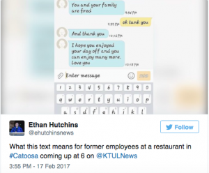 AMERICA FIRST:  ‘You and your family are fired – Love you’: Oklahoma restaurant fires 12 workers after ‘Day Without Immigrants’ walk out…