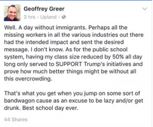 Teachers on leave for negative ‘Day Without Immigrants’ posts as 150 students walked off campus holding Mexican flags and chanting “Mexico, Mexico!” and “Que Viva la Raza!”