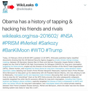 Wikileaks Destroys Obama – Reveals His History Of Wiretapping Friends and Rivals…