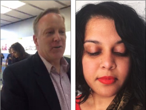 Spicey ambushed: Sean Spicer is confronted in an Apple Store by woman who calls Trump a ‘fascist’ and then accuses him of racism for telling her America ‘allows you to be here’…
