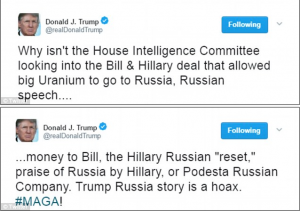 Donald Trump calls for the Clintons to be investigated by House intelligence committee for THEIR Russian connections…