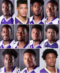 Eleven university football players are arrested after students film mass brawl that started in the cafeteria and spilled out into a parking lot…