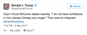 Trump Trolls ‘Cryin Chuck Schumer’ Over His Contradictory Statements About FBI Director Comey…