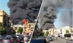 VATICAN IN FLAMES: Fire and thick black smoke billowing above Pope’s walled city…