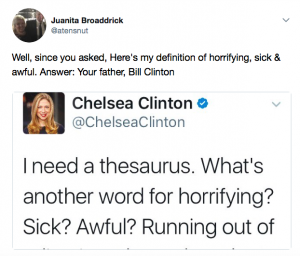 Juanita Broaddrick responds to Chelsea Clinton on Twitter…