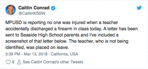 They will blame President Trump for this: Teacher Discharges Weapon During Class in Seaside, California…