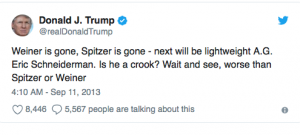 Trump on Eric Schneiderman in 2013 tweet: ‘Wait and see, worse than Spitzer or Weiner’…