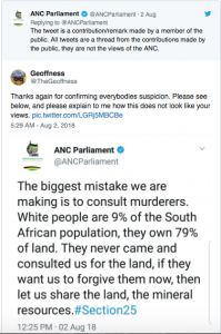 South Africa: ANC shocks Twitter by calling all white people ‘murderers’…