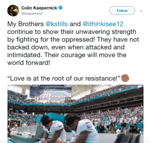 Kaepernick thanks Dolphins players after they kneel during anthem…