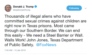 Trump tweets about Child Sexual Abuse by Illegal Aliens…