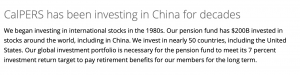 The California Public Employees’ Retirement System (CALPERS) Invests in Communist China.
